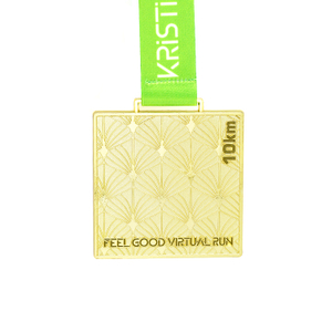 Custom Square Metal Sport Award Gold Medal with Ribbon