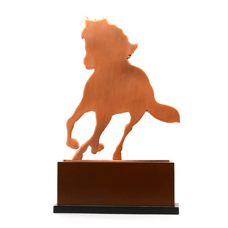 Customized 3D Horse Shape Antique Copper Plating Metal Trophy with Wooden Base