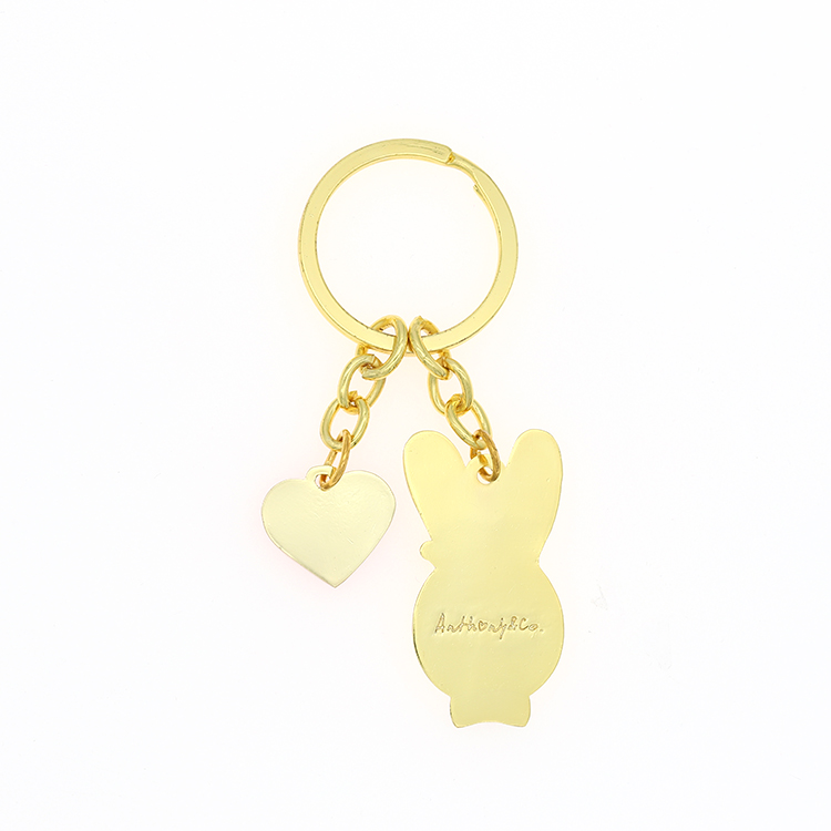 Custom Gold Metal Hard Enamel Heart Keychain And Rabbit Keychain