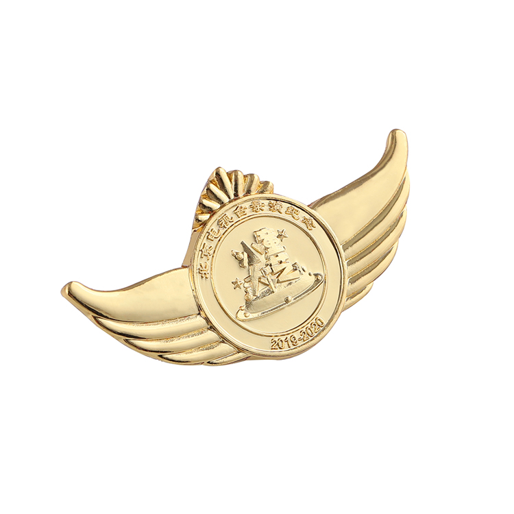 Gold Wing Zine Alloy Name Golden Die Cut Metal Badge