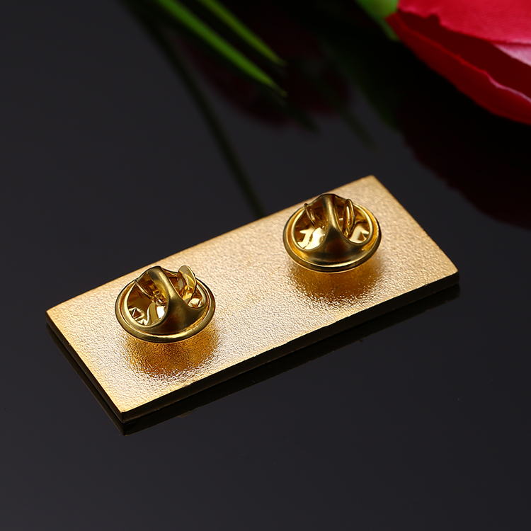 Rotary Golden Square Button Rectangular Metal Aluminum Pin Badge