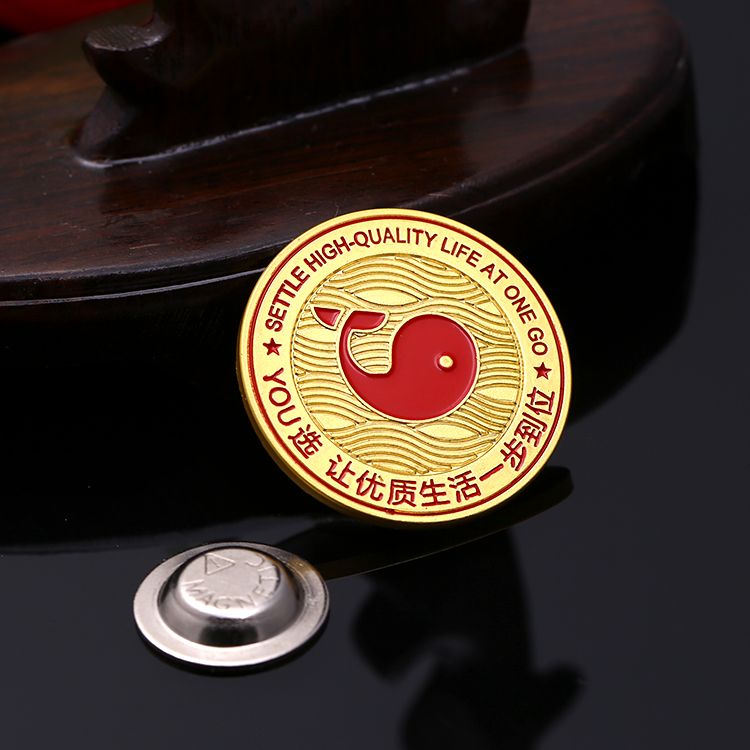 Gold Button Reel Anime Pin Badges Alloy School Circular Metal Badge
